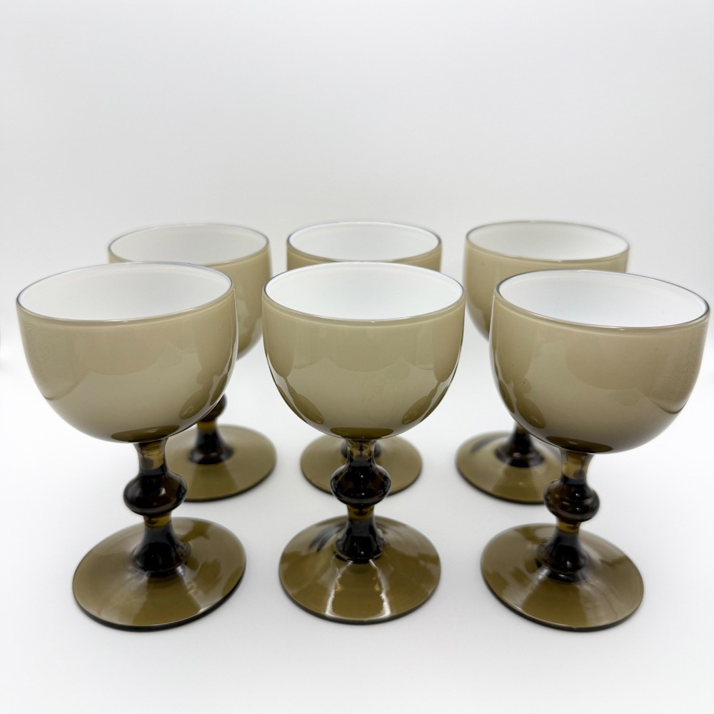 Vintage Carlo Moretti Smoke Taupe Cased MCM Cordial Liquor Glasses‎ Murano 4.5"